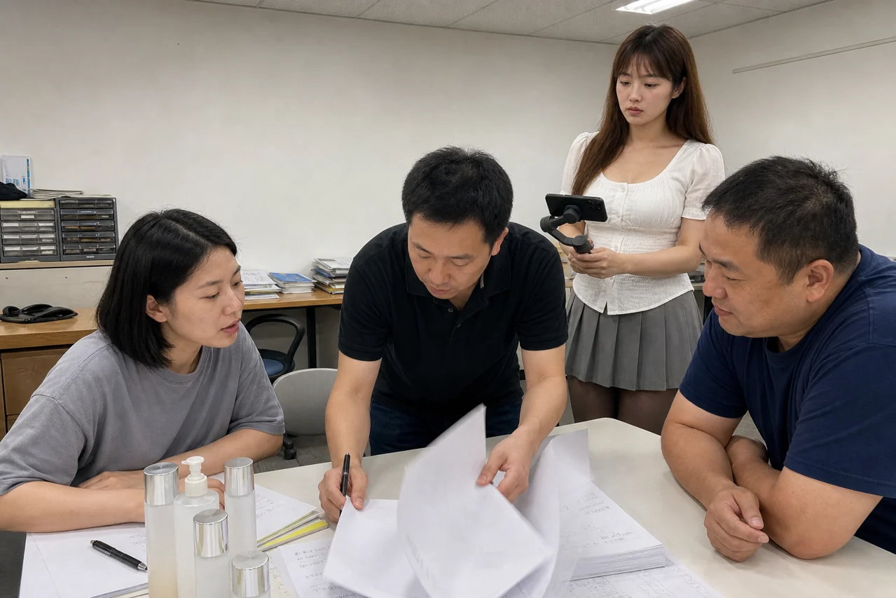 技术生产质量人员核对除油剂定制样品和试制记录