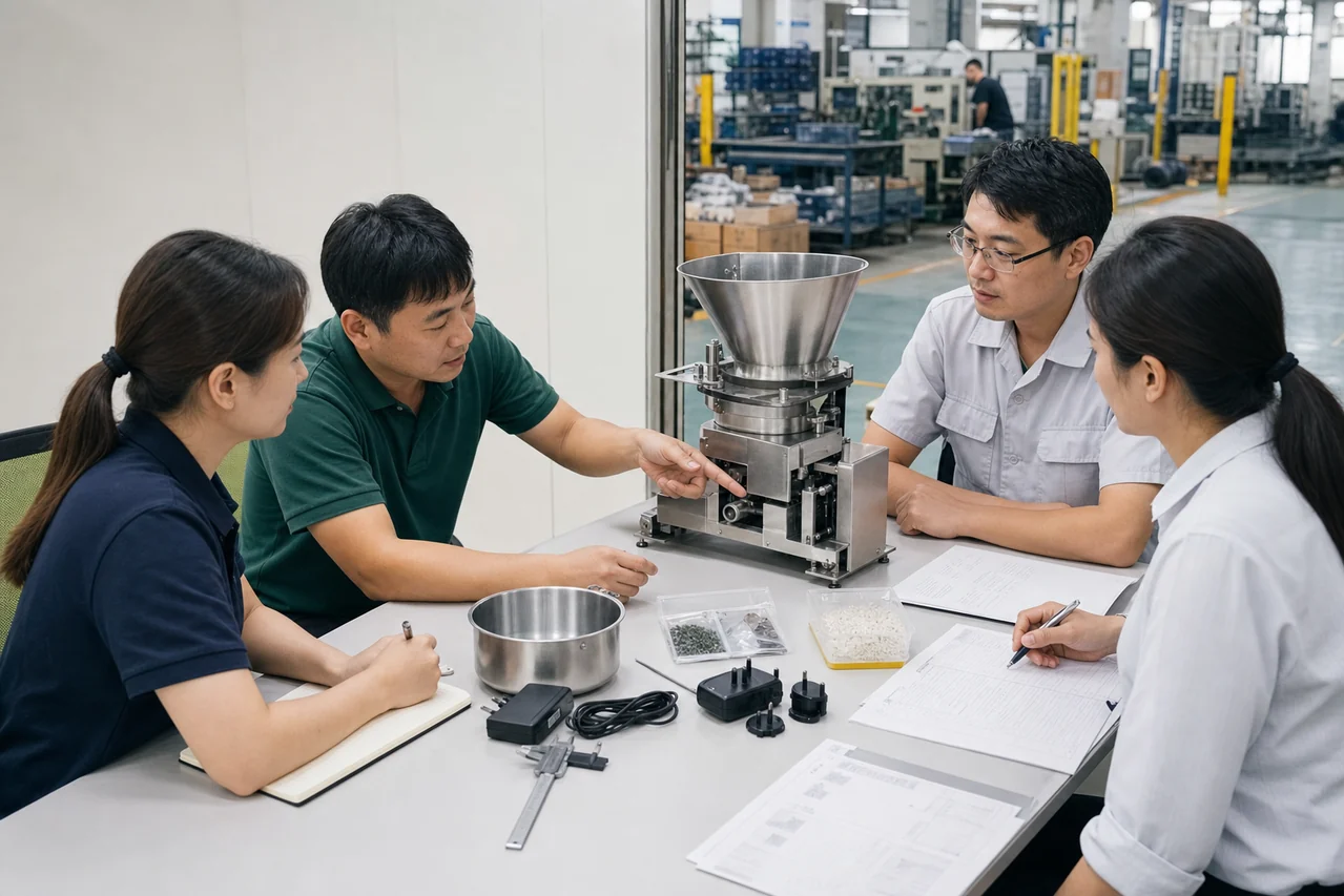制造企业人员核对喂食器定制使用条件与外贸询盘信息