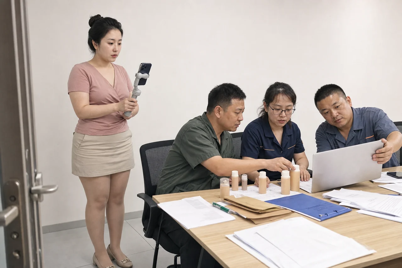 自媒体拍摄人员记录镶件定制样品和试制条件