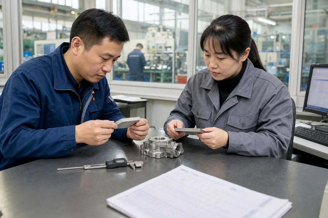 工程与质量人员核对材料样品和替代评审资料